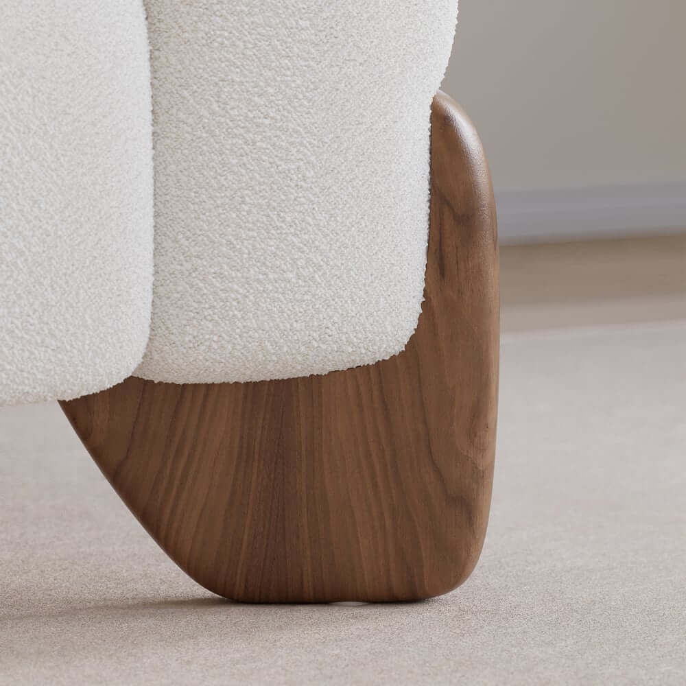 Modern Boucle Sofa Set With Coffee Table & Walnut Legs