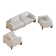 Modern Boucle Sofa Set With Coffee Table & Walnut Legs