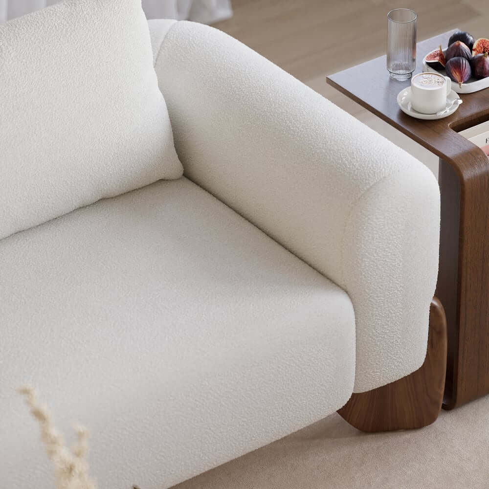 Modern Boucle Sofa Set With Coffee Table & Walnut Legs