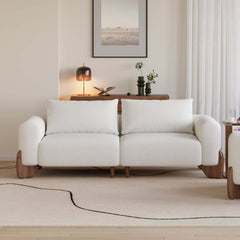 Modern Boucle Sofa Set With Coffee Table & Walnut Legs