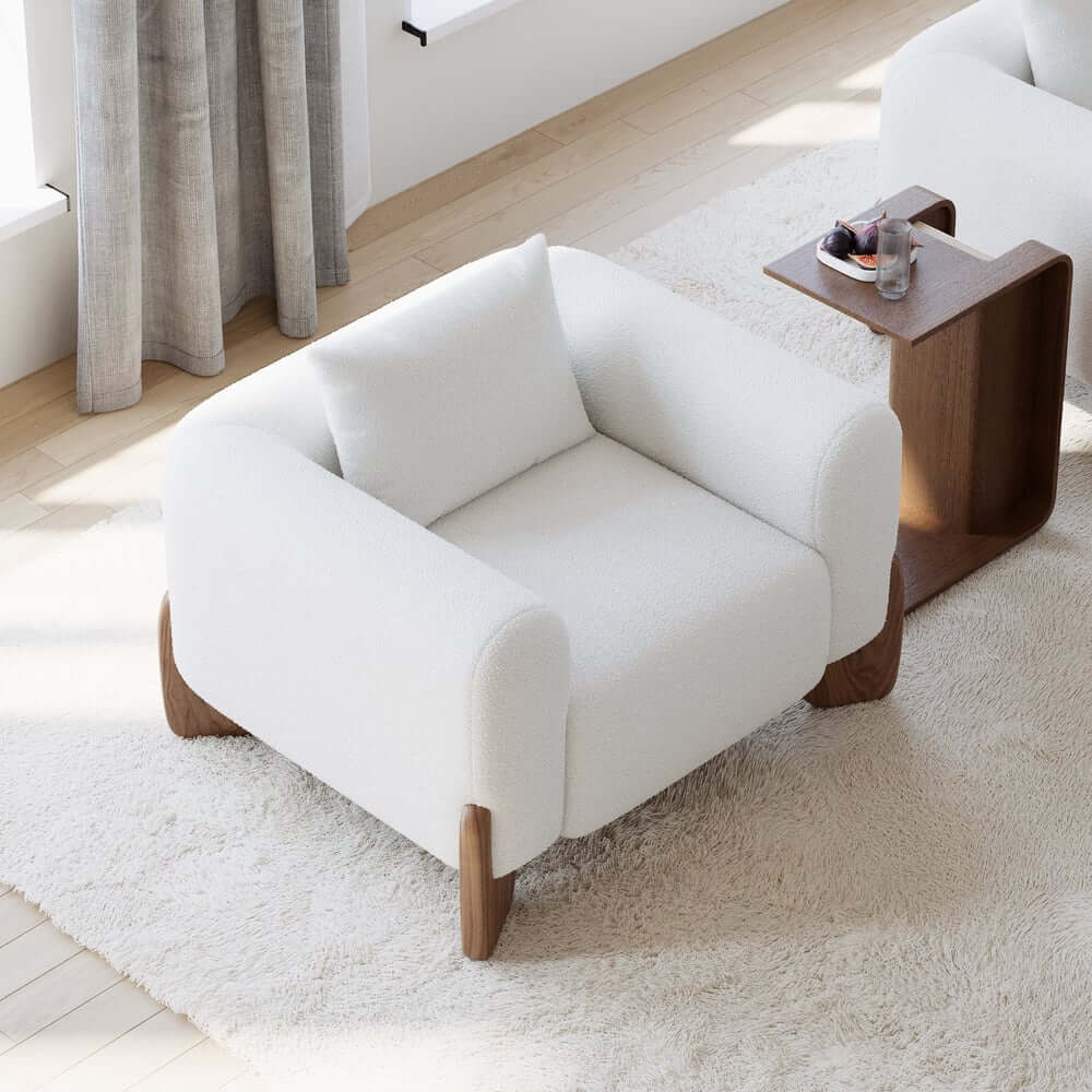 Modern Boucle Sofa Set With Coffee Table & Walnut Legs