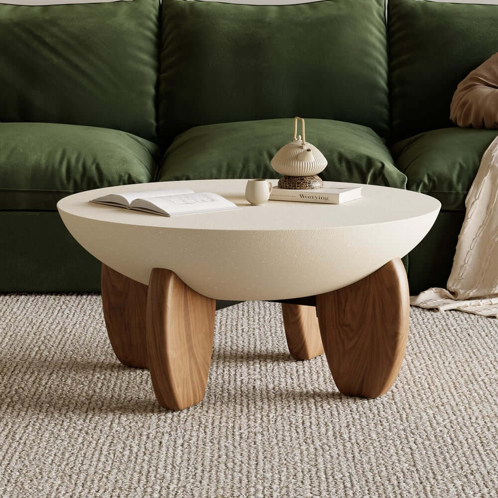 Modern Boucle Sofa Set With Coffee Table & Walnut Legs