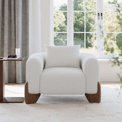 Modern Boucle Sofa Set With Coffee Table & Walnut Legs