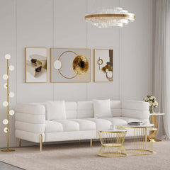 Modern Boucle Sofa Set with Gold Metal Legs, 2-Piece