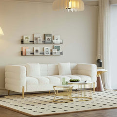 Modern Boucle Sofa Set with Gold Metal Legs, 2-Piece