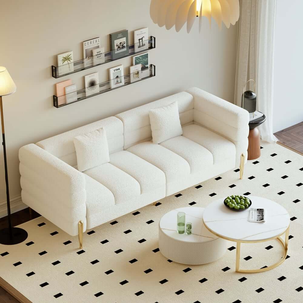 Modern Boucle Sofa Set with Gold Metal Legs, 2-Piece