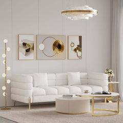 Modern Boucle Sofa Set with Gold Metal Legs, 2-Piece
