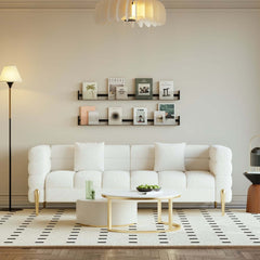 Modern Boucle Sofa Set with Gold Metal Legs, 2-Piece