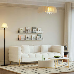 Modern Boucle Sofa Set with Gold Metal Legs, 2-Piece