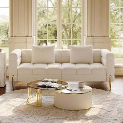 Modern Boucle Sofa Set with Gold Metal Legs, 2-Piece