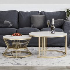 Modern Boucle Sofa Set with Gold Metal Legs, 2-Piece