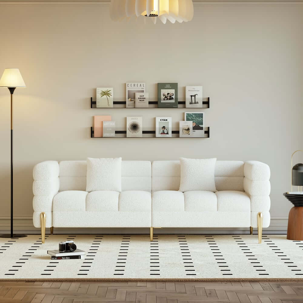 Modern Boucle Sofa Set with Gold Metal Legs, 2-Piece