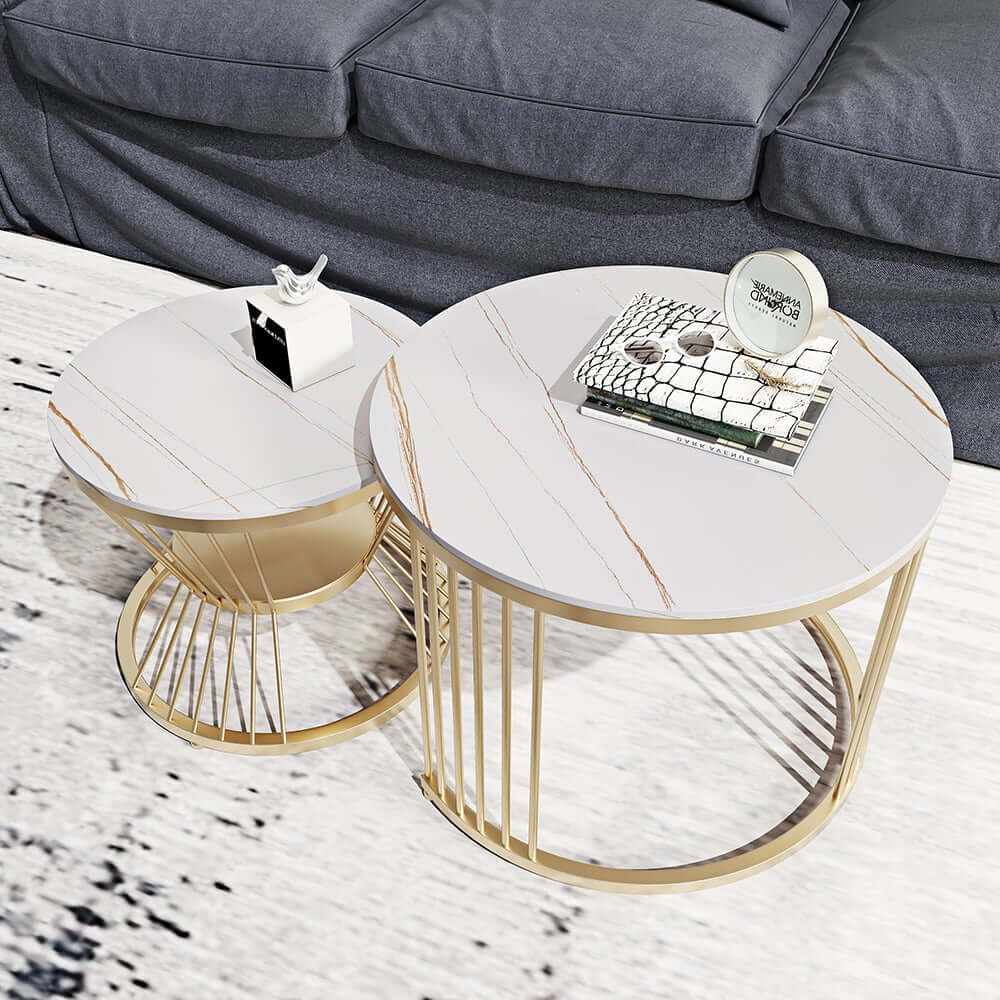 Modern Boucle Sofa Set with Gold Metal Legs, 2-Piece