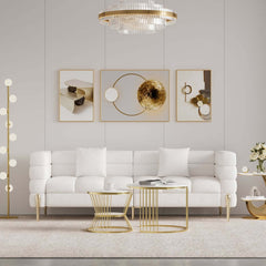 Modern Boucle Sofa Set with Gold Metal Legs, 2-Piece