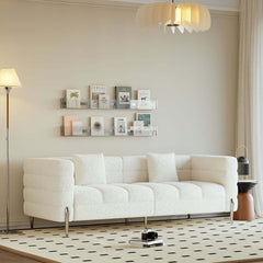 Modern Boucle Sofa With Metal Legs And Cushion Back