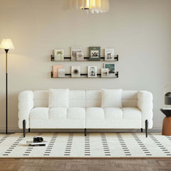 Modern Boucle Sofa With Metal Legs And Cushion Back