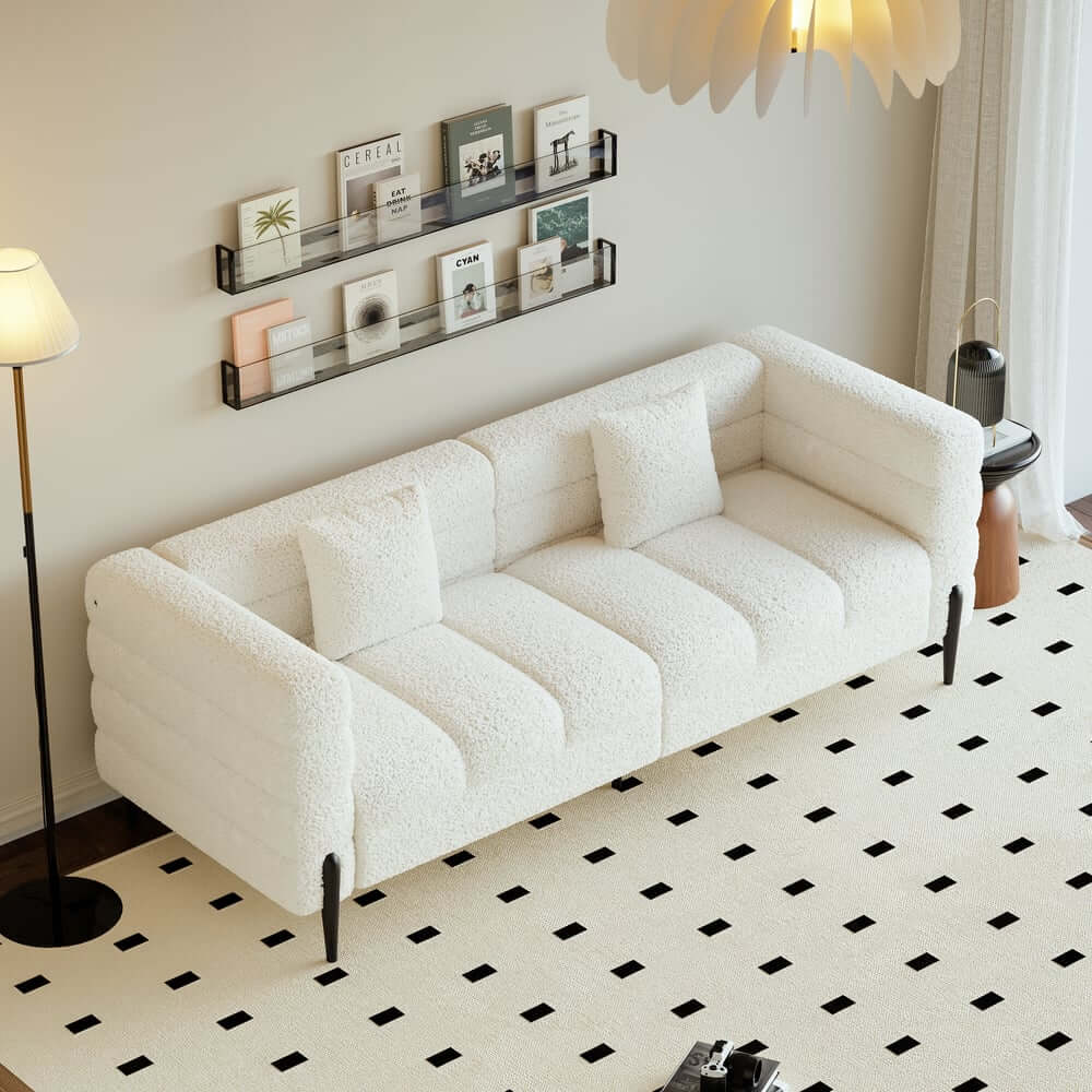 Modern Boucle Sofa With Metal Legs And Cushion Back