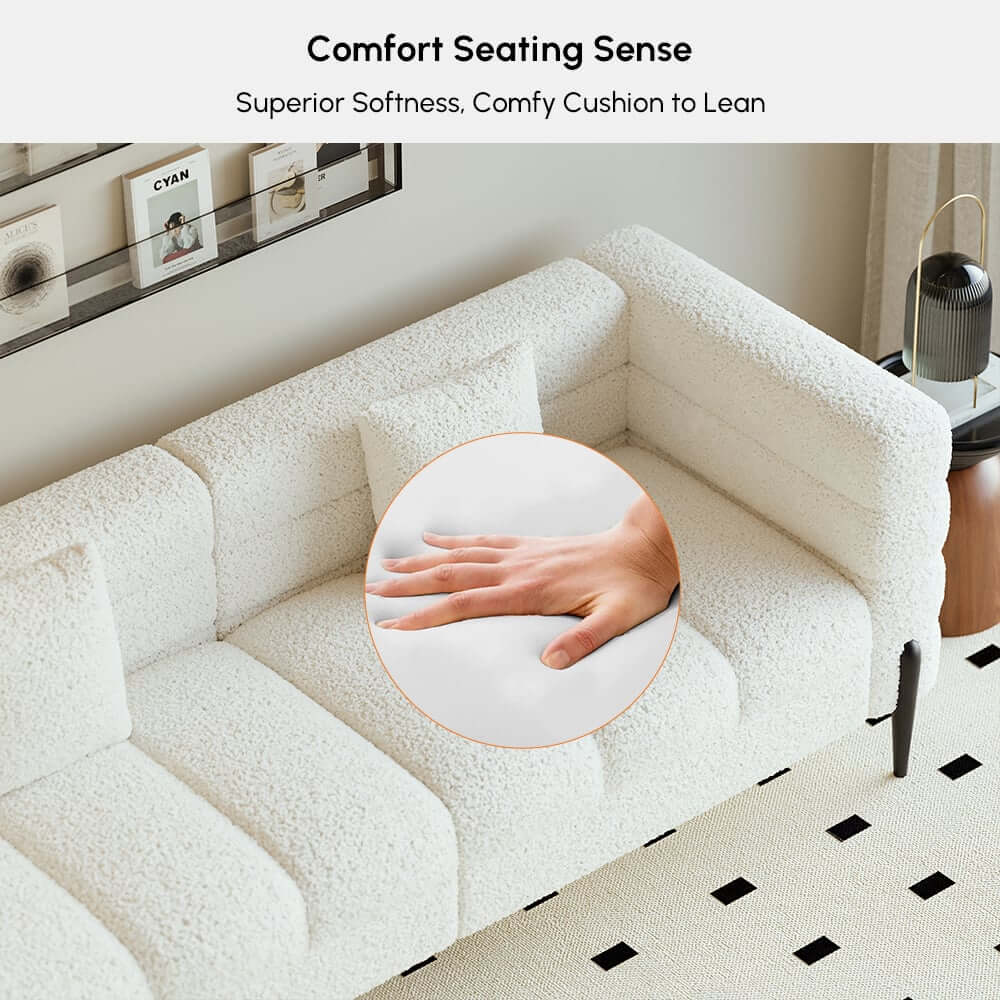 Modern Boucle Sofa With Metal Legs And Cushion Back