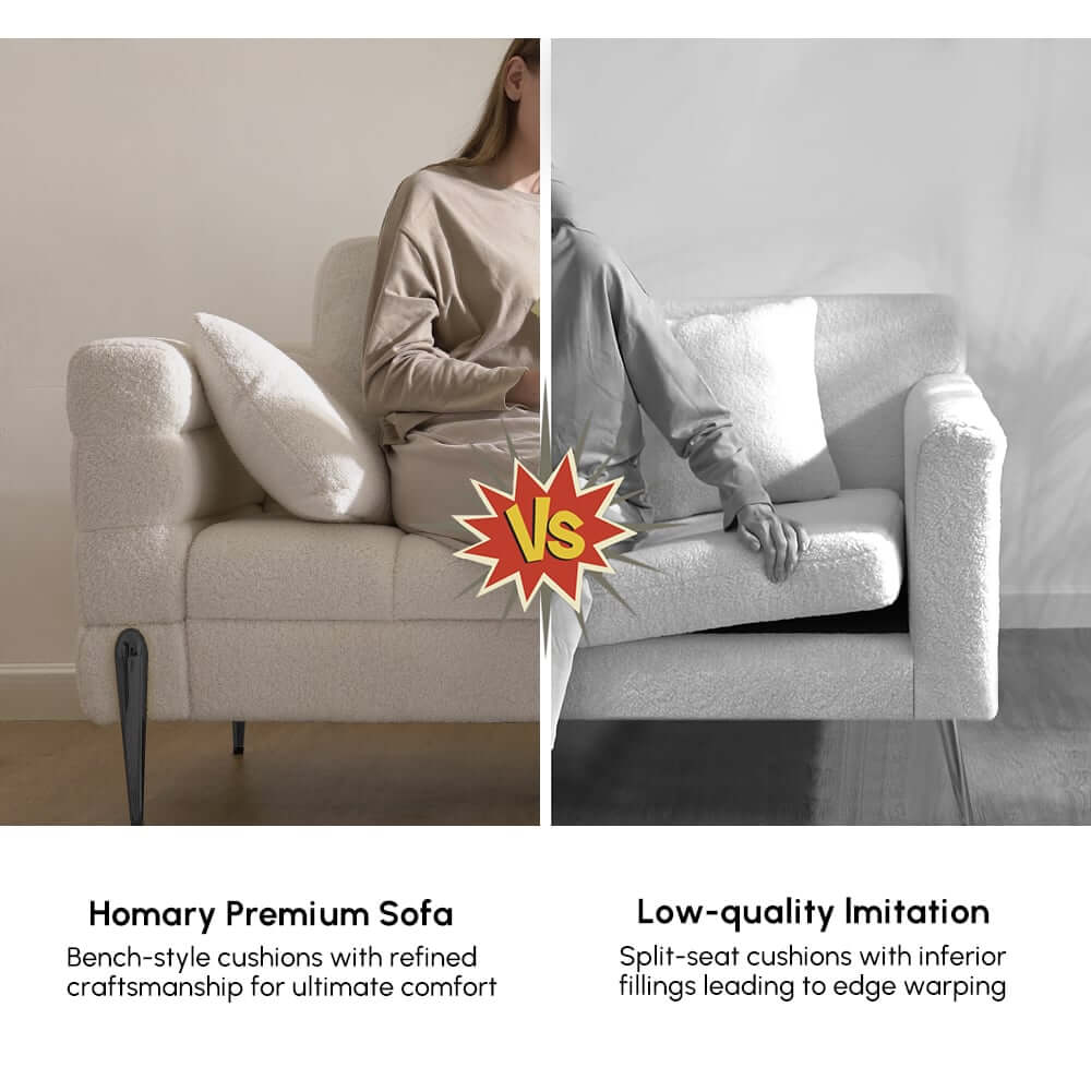 Modern Boucle Sofa With Metal Legs And Cushion Back