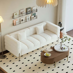 Modern Boucle Sofa With Metal Legs And Cushion Back