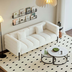Modern Boucle Sofa With Metal Legs And Cushion Back
