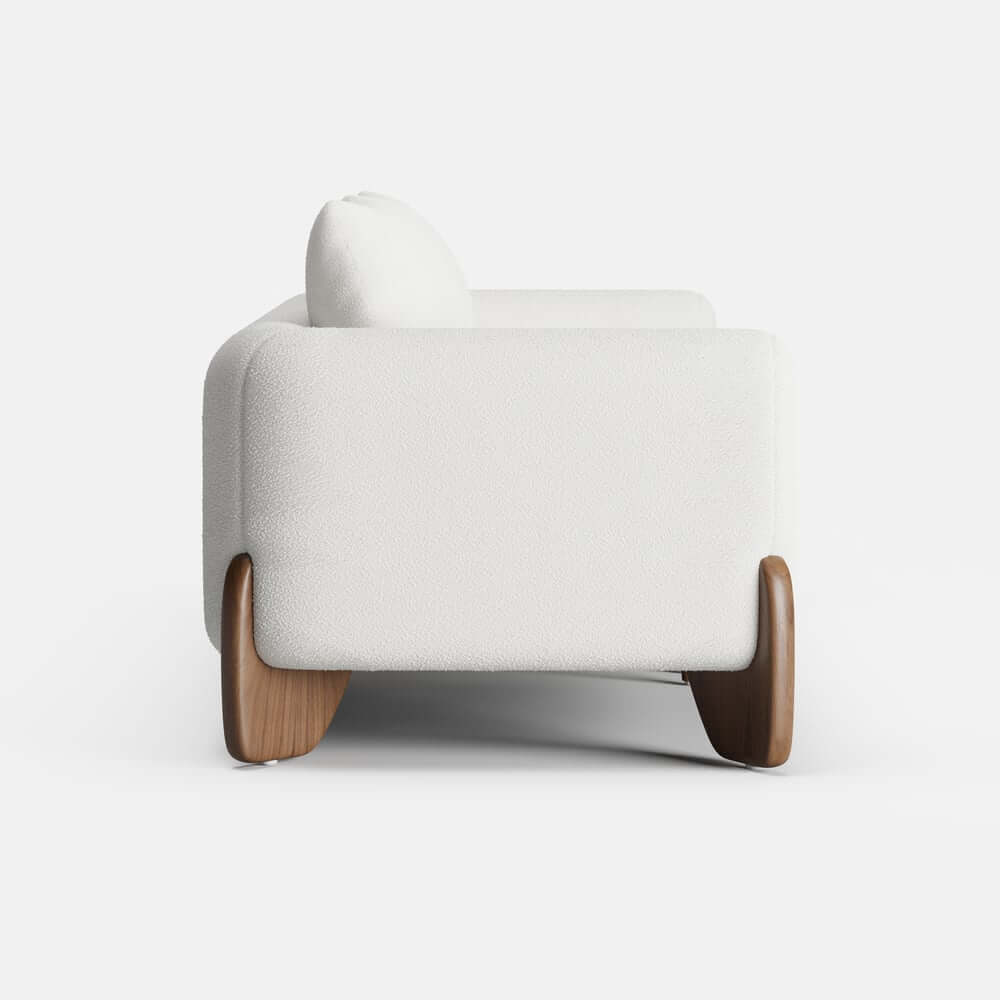 Modern Boucle Sofa With Walnut Legs And Square Arms