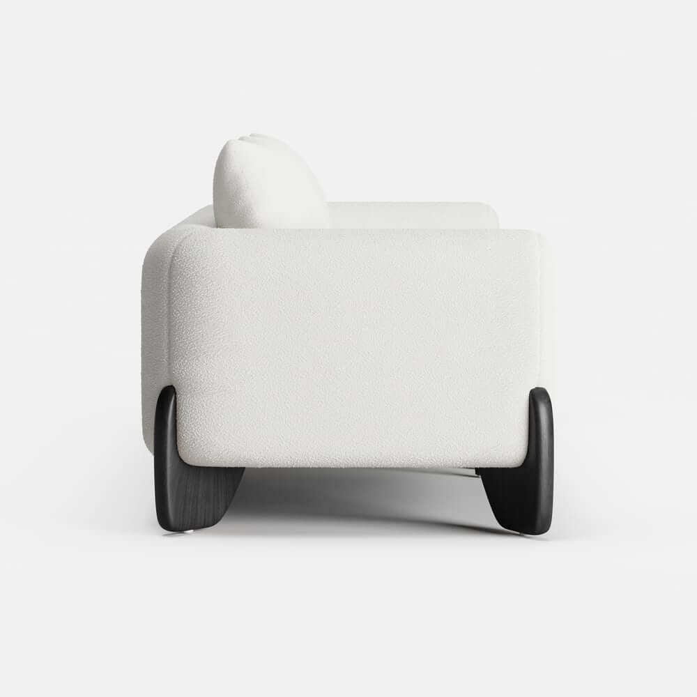 Modern Boucle Sofa With Walnut Legs And Square Arms