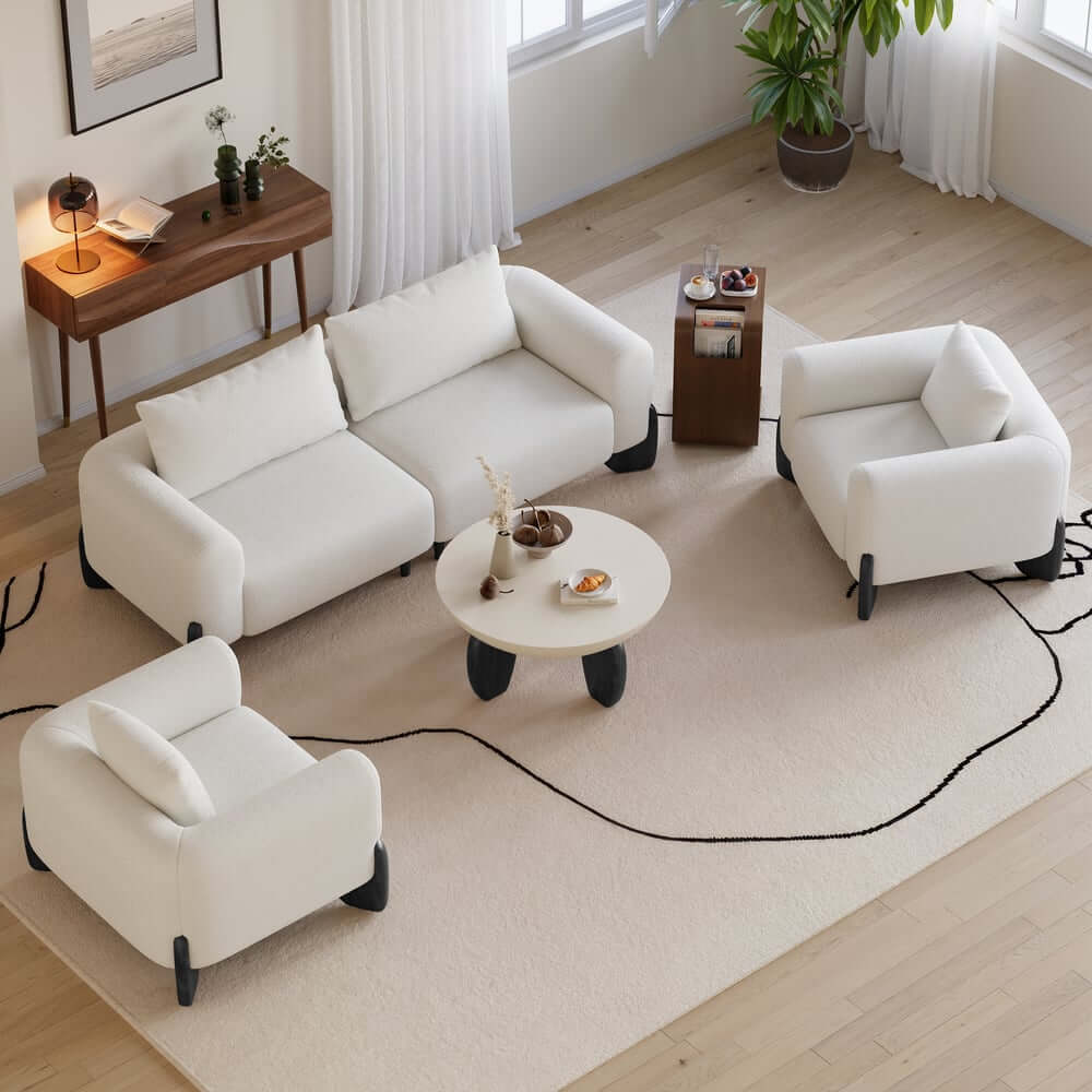 Modern Boucle Sofa With Walnut Legs And Square Arms