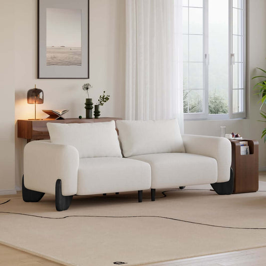 Modern Boucle Sofa With Walnut Legs And Square Arms