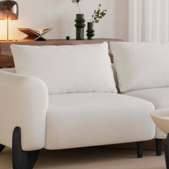 Modern Boucle Sofa With Walnut Legs And Square Arms