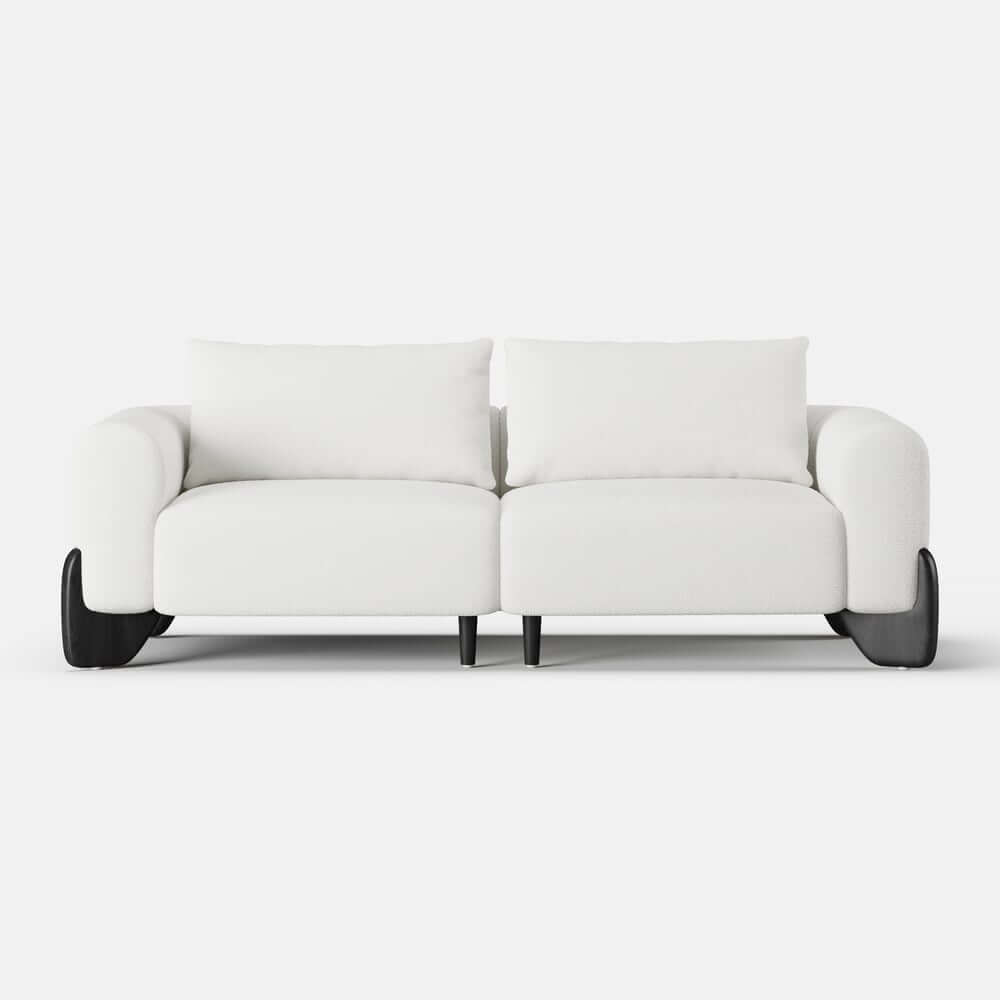 Modern Boucle Sofa With Walnut Legs And Square Arms