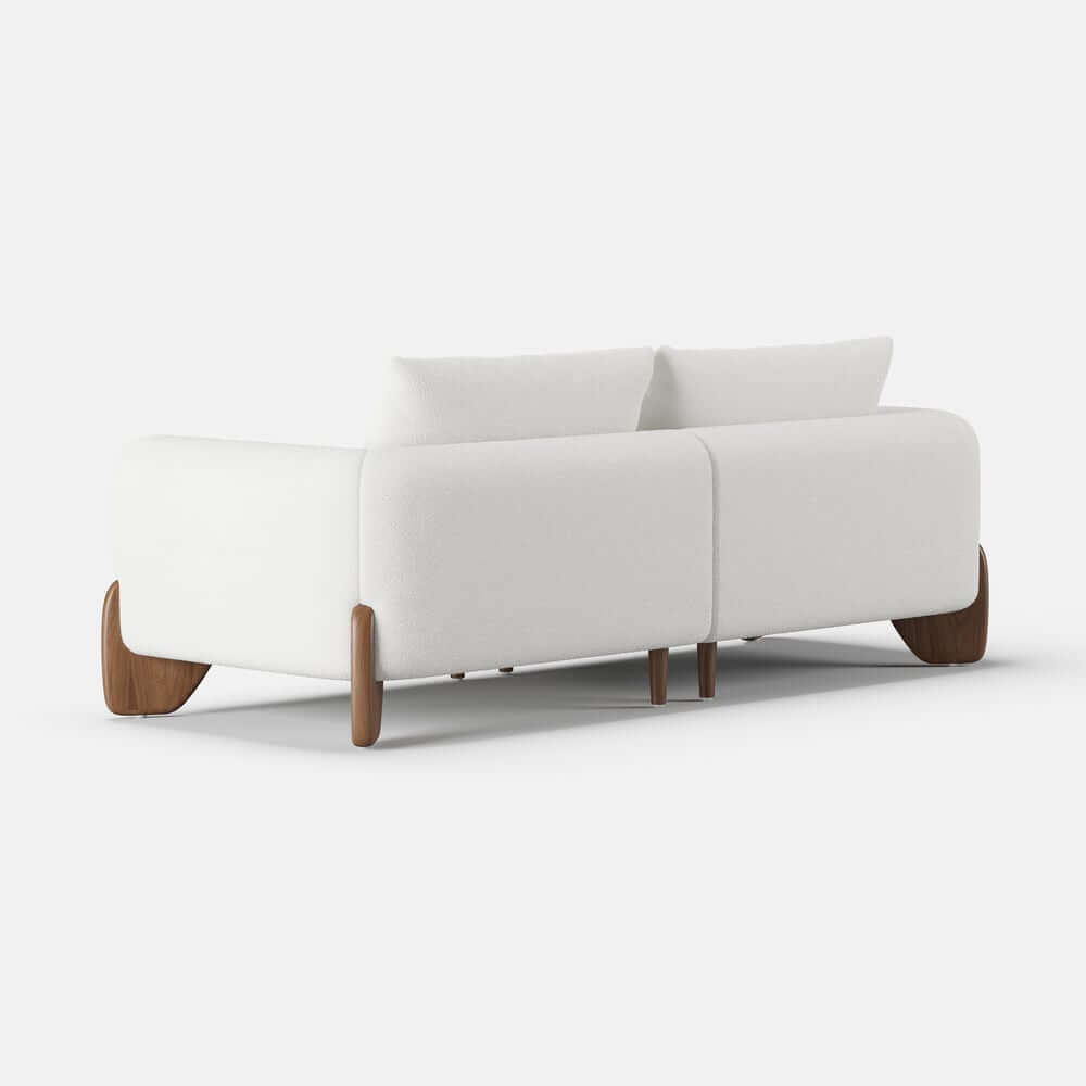Modern Boucle Sofa With Walnut Legs And Square Arms