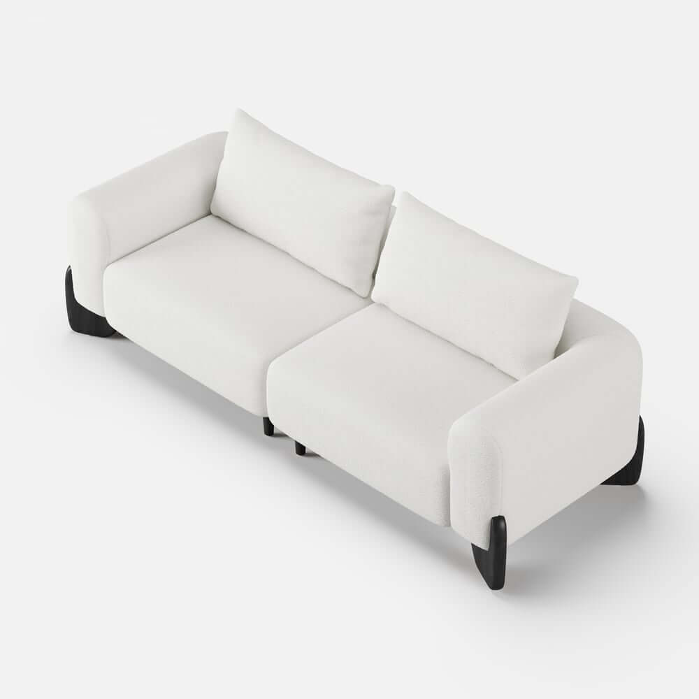 Modern Boucle Sofa With Walnut Legs And Square Arms
