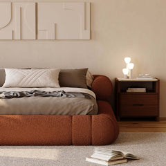 Modern Boucle Upholstered Bed with Circular Headboard
