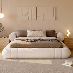 Modern Boucle Upholstered Bed with Circular Headboard