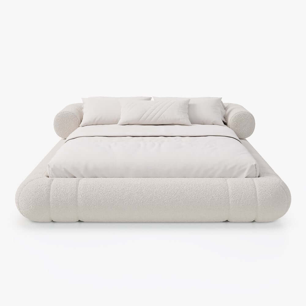 Modern Boucle Upholstered Bed with Circular Headboard