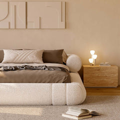 Modern Boucle Upholstered Bed with Circular Headboard