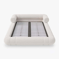 Modern Boucle Upholstered Bed with Circular Headboard