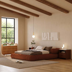 Modern Boucle Upholstered Bed with Circular Headboard