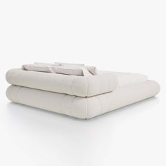 Modern Boucle Upholstered Bed with Circular Headboard