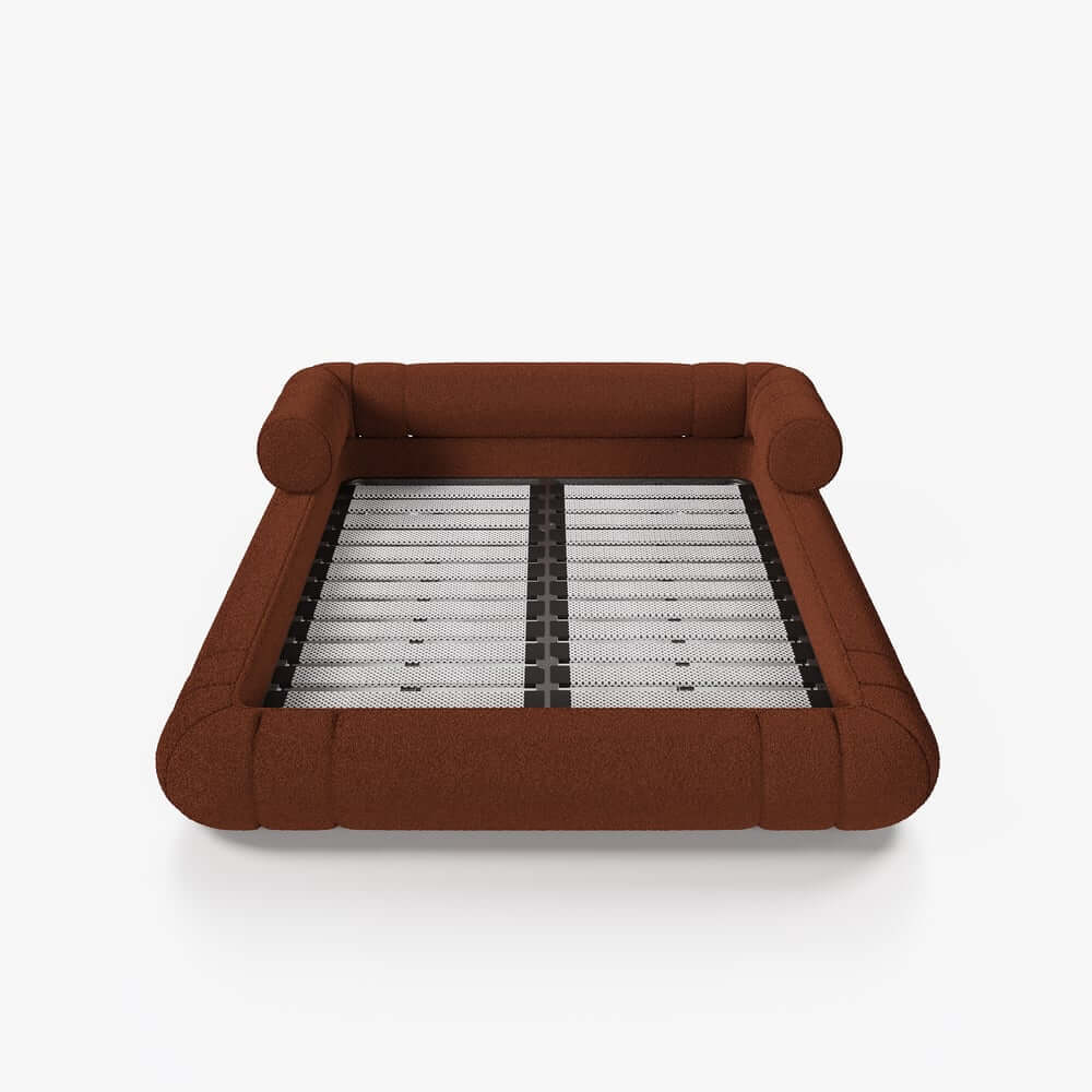 Modern Boucle Upholstered Bed with Circular Headboard