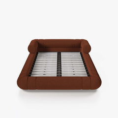 Modern Boucle Upholstered Bed with Circular Headboard