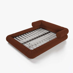 Modern Boucle Upholstered Bed with Circular Headboard