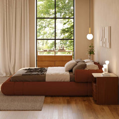 Modern Boucle Upholstered Bed with Circular Headboard