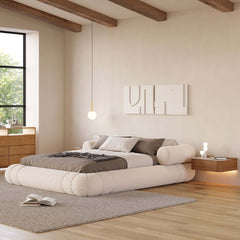 Modern Boucle Upholstered Bed with Circular Headboard