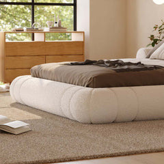 Modern Boucle Upholstered Bed with Circular Headboard