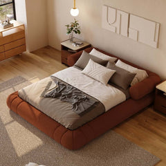 Modern Boucle Upholstered Bed with Circular Headboard