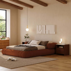 Modern Boucle Upholstered Bed with Circular Headboard