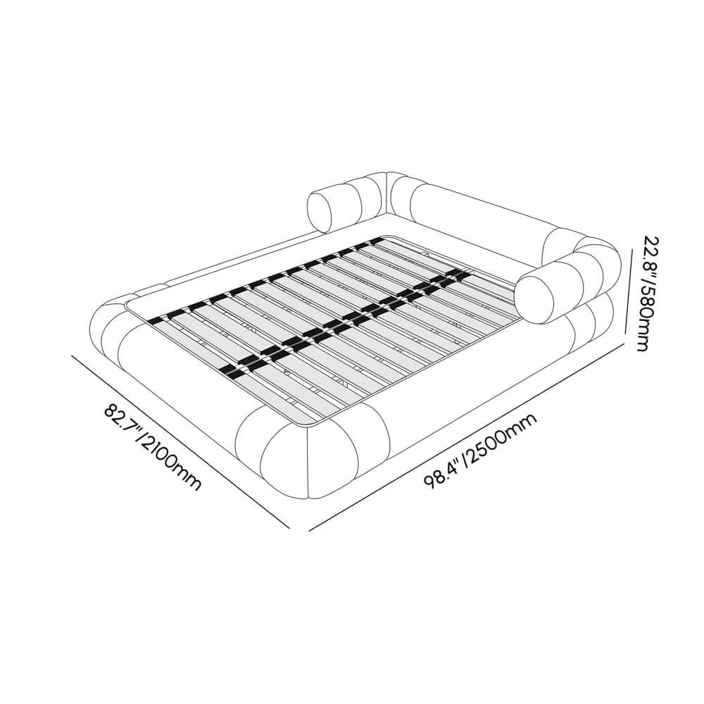 Modern Boucle Upholstered Bed with Circular Headboard Dimensions