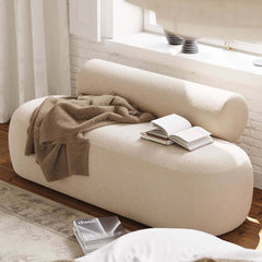 Modern Boucle Upholstered Bedroom Bench with Bolster Backrest
